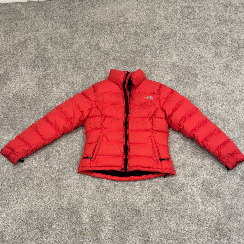 Coral North Face Coat, a little worn, size small